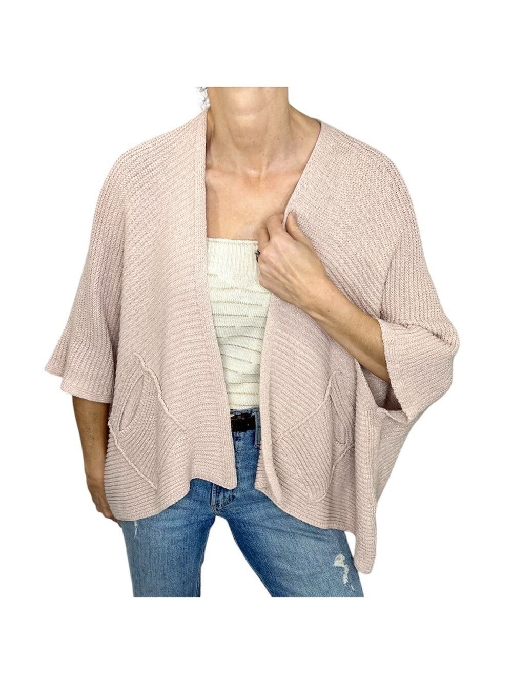 Cocogio Italy pastel pink cotton blend boxy cardigan sweater wrap shawl OS